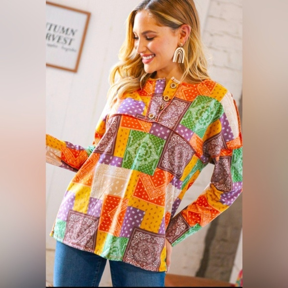 NWOT- Haptics boho multi color long sleeve shirt